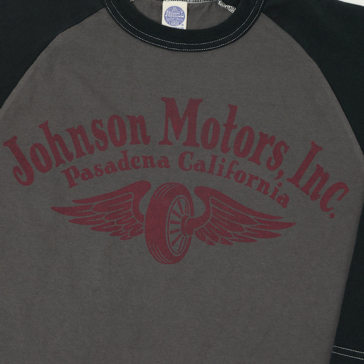 TOYS McCOY Raglan Sleeve 'Johnson Motors' Baseball T-Shirt - Grey/Black