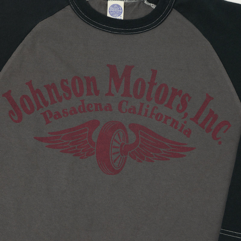 TOYS McCOY Raglan Sleeve 'Johnson Motors' Baseball Tee - Grey/Black
