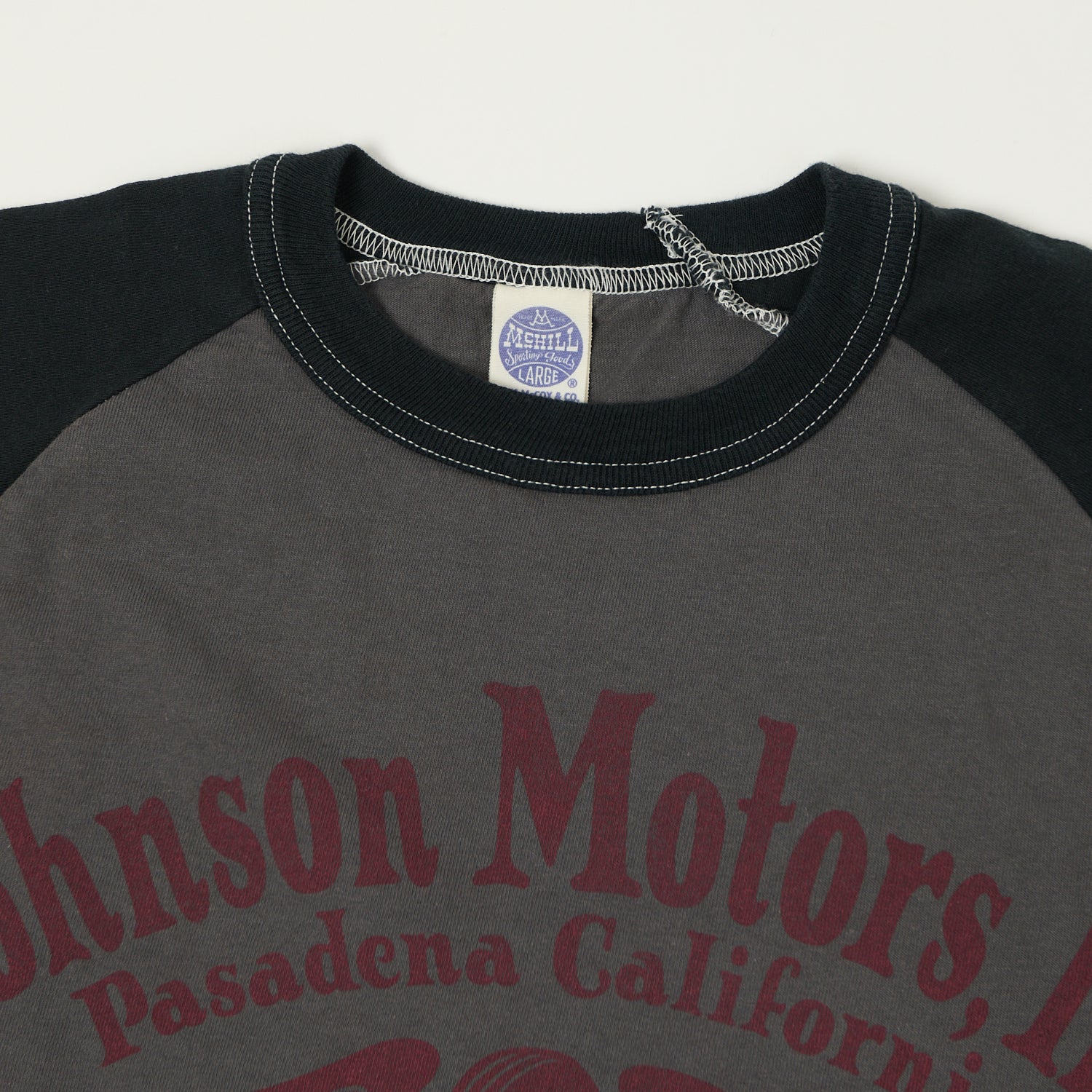 TOYS McCOY Raglan Sleeve 'Johnson Motors' Baseball T-Shirt - Grey/Black
