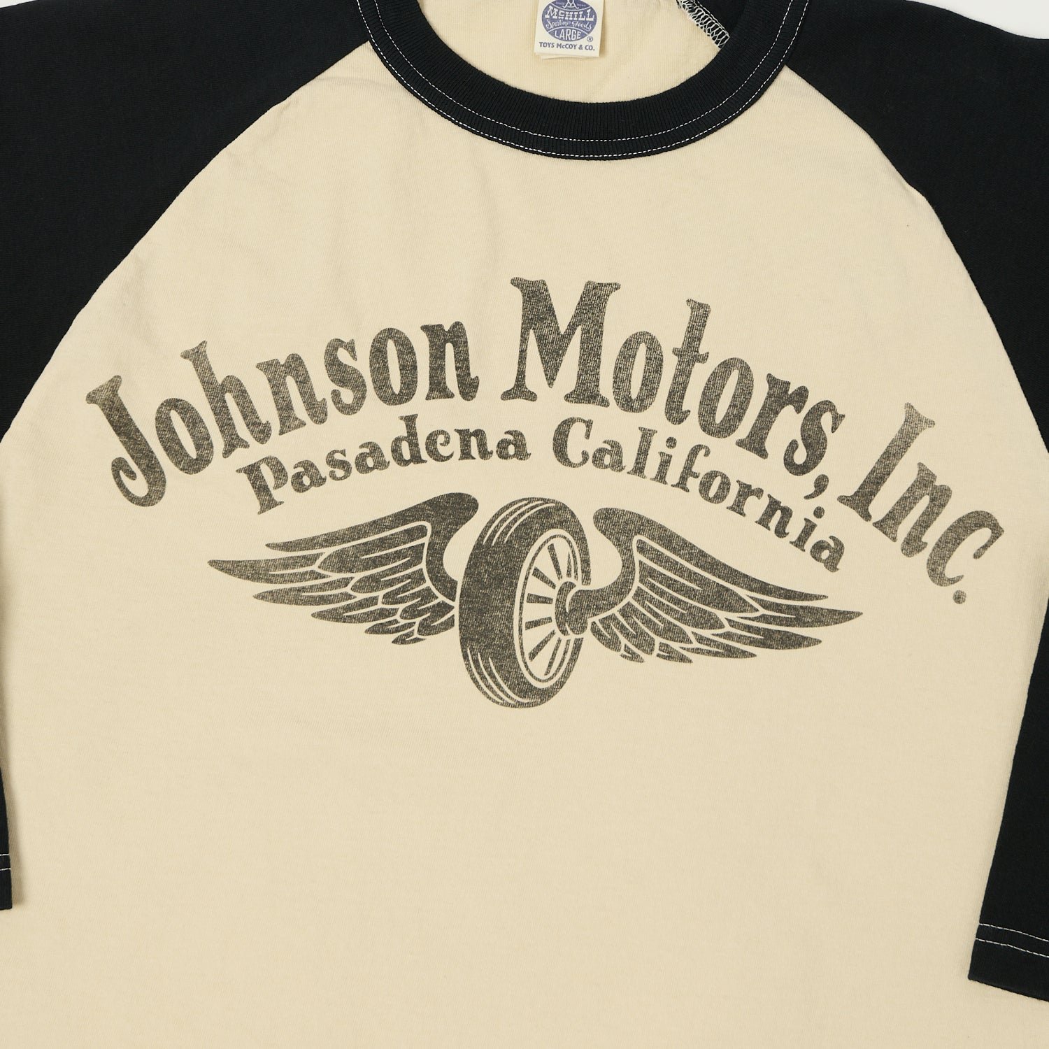 TOYS McCOY Raglan Sleeve 'Johnson Motors' Baseball T-Shirt - Ivory/Black