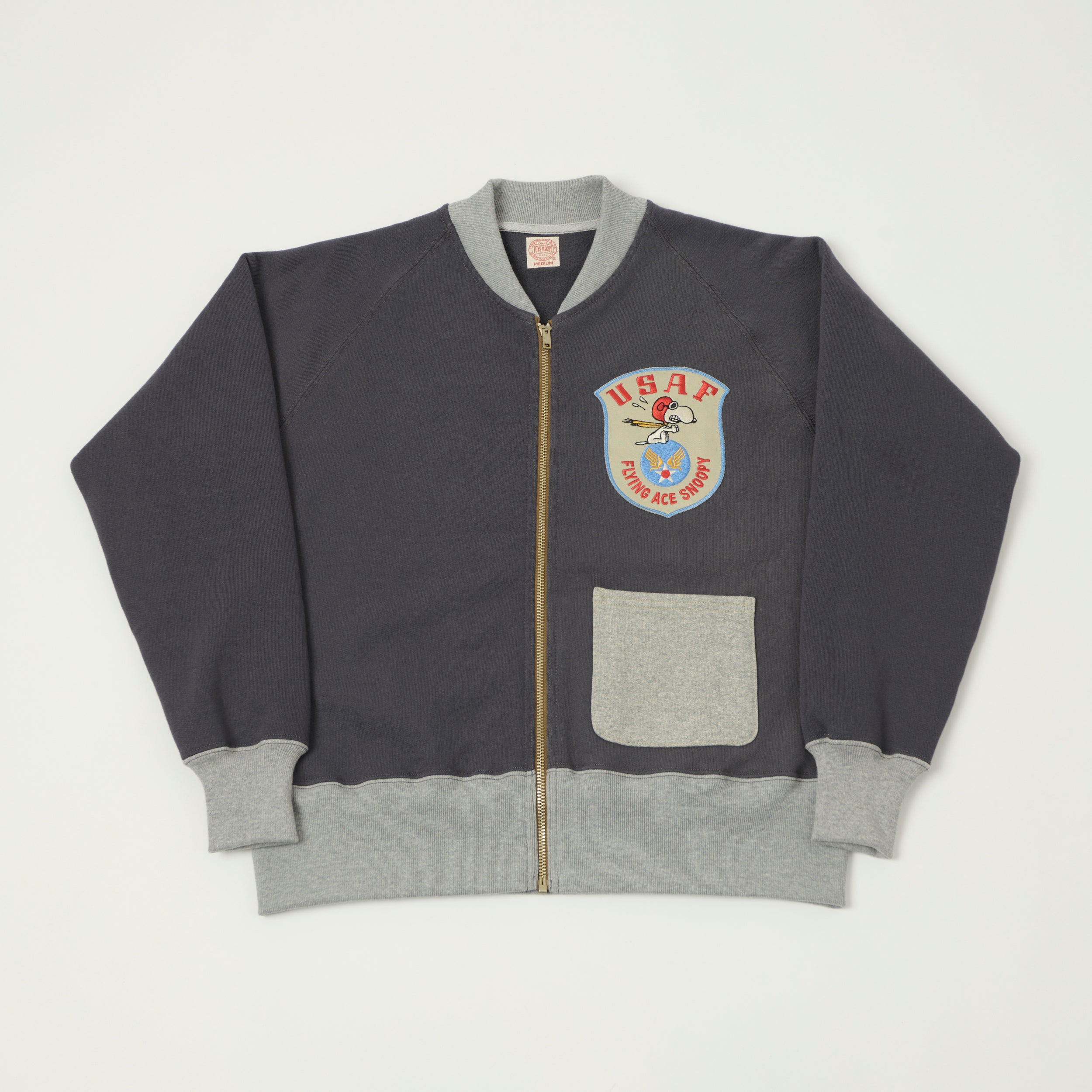 TOYS McCOY 'Snoopy Flying Ace' C-2 Zip Through Sweat - Navy/Grey
