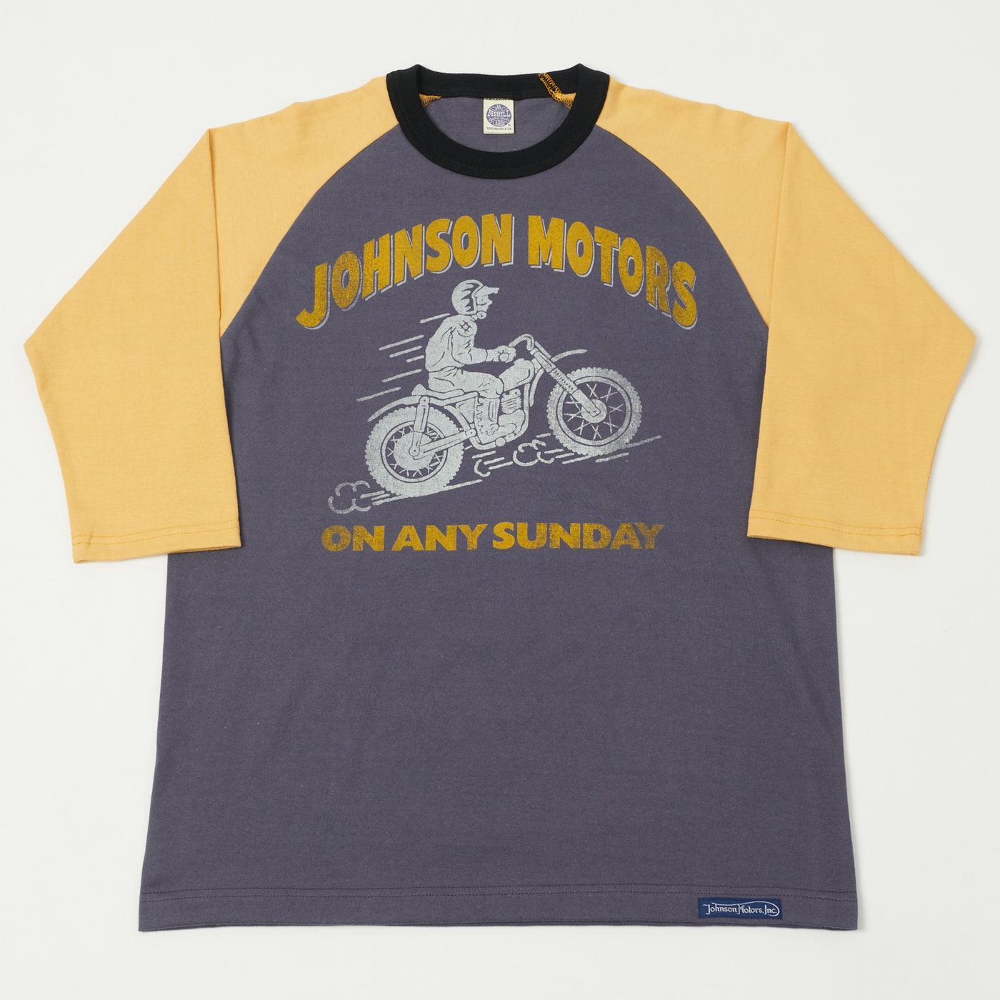 TOYS McCOY 'Johnson Motors'  Raglan Sleeve Baseball Tee - Off Navy/Yellow