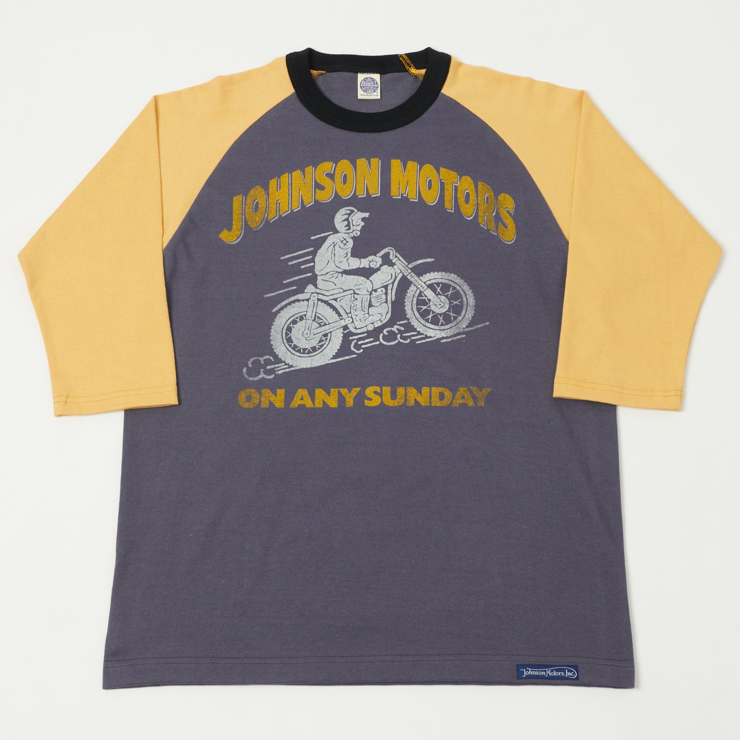 TOYS McCOY 'Johnson Motors'  Raglan Sleeve Baseball Tee - Off Navy/Yellow