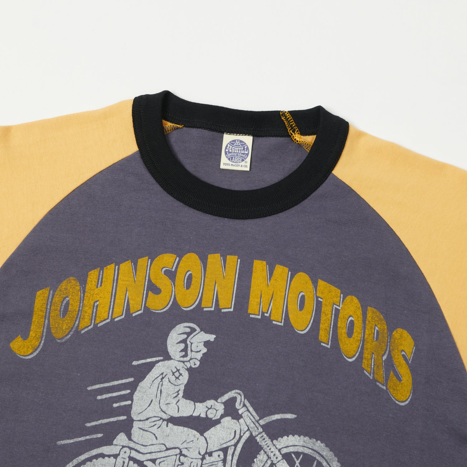 TOYS McCOY 'Johnson Motors'  Raglan Sleeve Baseball Tee - Off Navy/Yellow