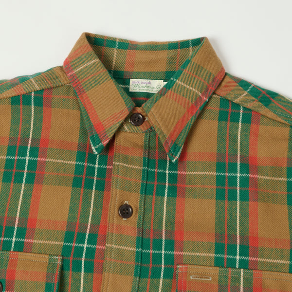 Warehouse & Co 3022 'G Pattern' Check Flannel Shirt - Brown/Green