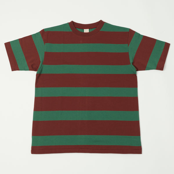 Warehouse 4089 S/S 3x2 Inch Border Tee - Brown/Green