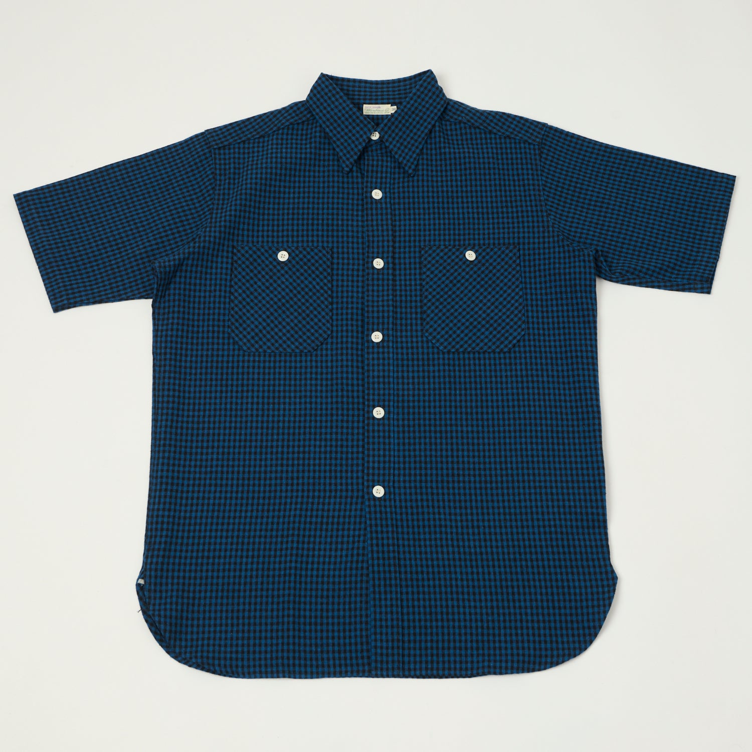 Warehouse & Co 3056 Duck Digger Short Sleeve Gingham Shirt - Blue