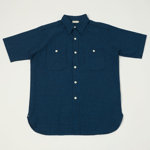 Warehouse & Co 3056 Duck Digger Short Sleeve Gingham Shirt - Blue