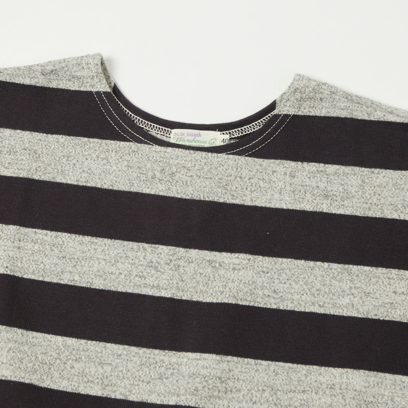 Warehouse & Co 4050 Duck Digger Border Stripe T-Shirt - Black /Heather Grey