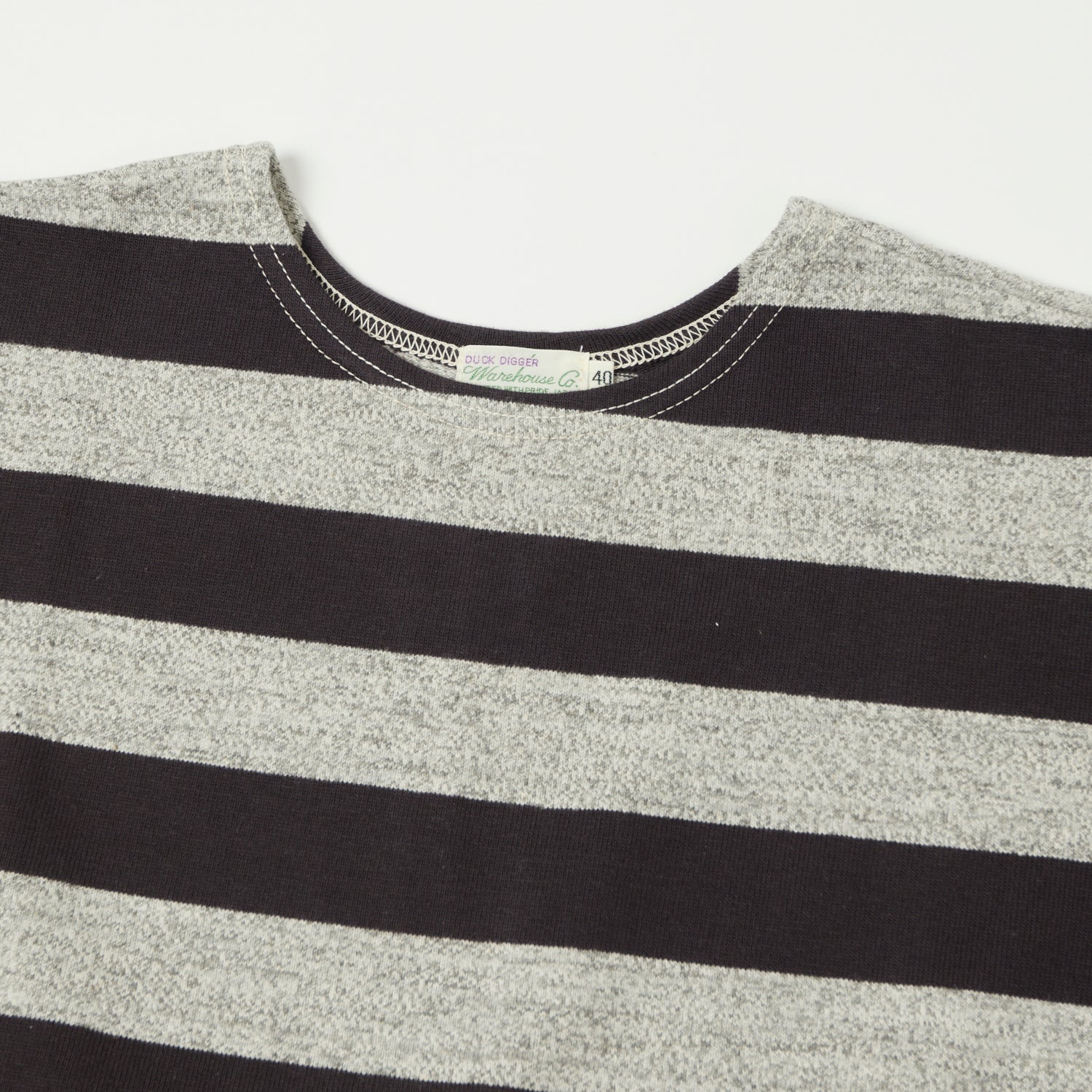 Warehouse & Co 4050 Duck Digger Border Stripe T-Shirt - Black /Heather Grey