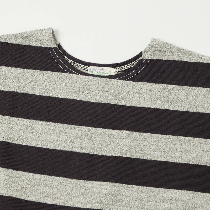 Warehouse 4050 S/S 2" Border Stripe Tee - Black /Heather Grey