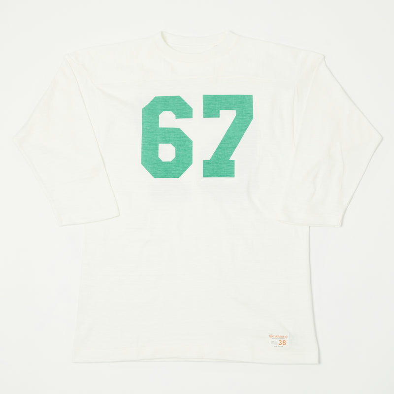 Warehouse 4063 'No. 67' 3/4 Sleeve Football Tee - Off White