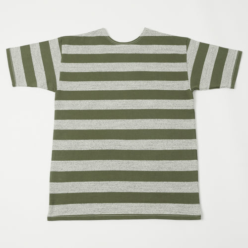 Warehouse & Co 4050 Duck Digger Border Stripe T-Shirt - Olive Green/Heather Grey