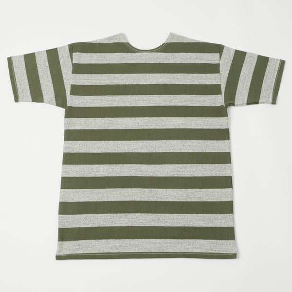 Warehouse 4050 S/S 2" Border Stripe Tee - Olive Green/Heather Grey