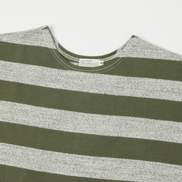 Warehouse 4050 S/S 2" Border Stripe Tee - Olive Green/Heather Grey