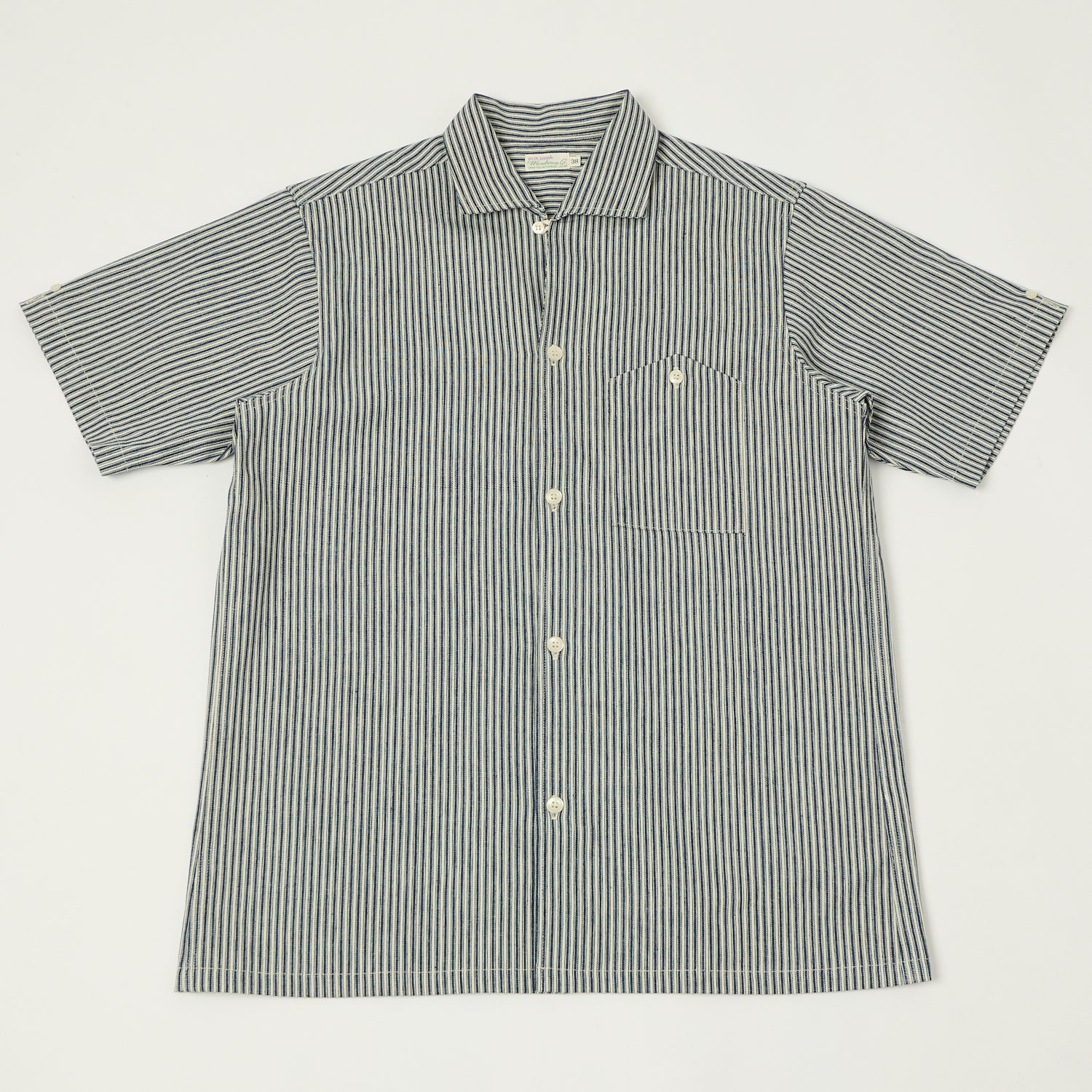 Warehouse & Co 3091 Duck Digger Open Collar Stripe Shirt - White/Navy
