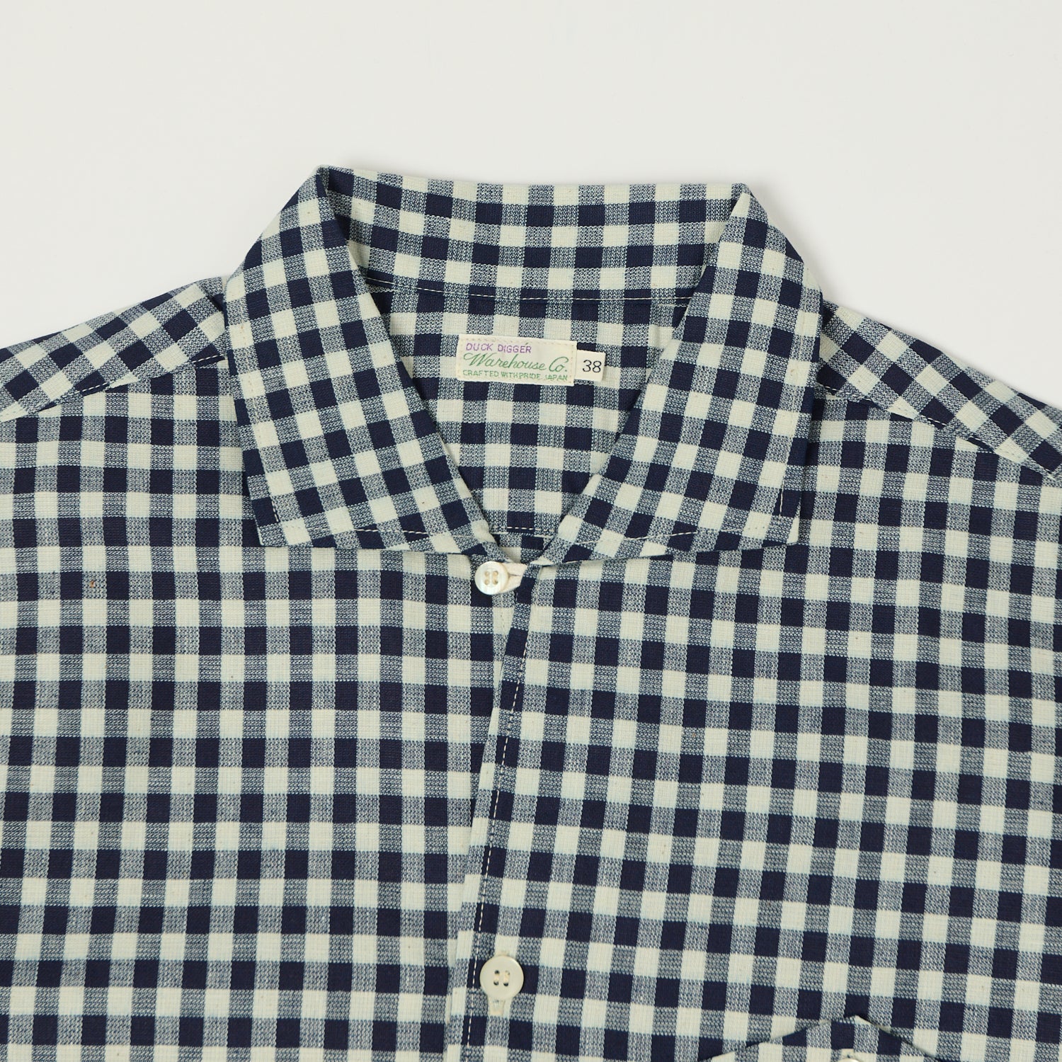 Warehouse & Co 3091 Duck Digger Open Collar Large Gingham Shirt - White/Navy