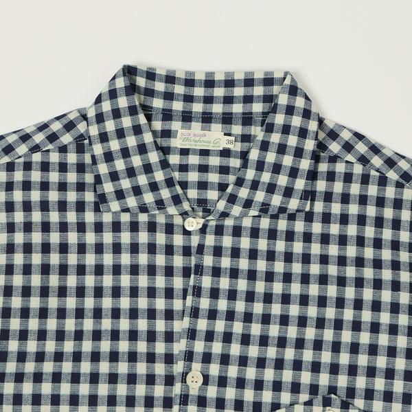 Warehouse & Co 3091 S/S Open Collar 'Large Gingham' Shirt - White/Navy
