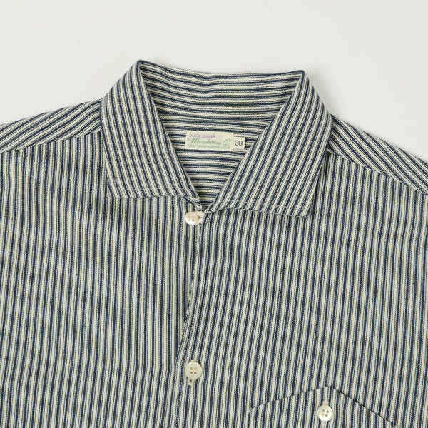 Warehouse & Co 3091 S/S Open Collar Stripe Shirt - White/Navy