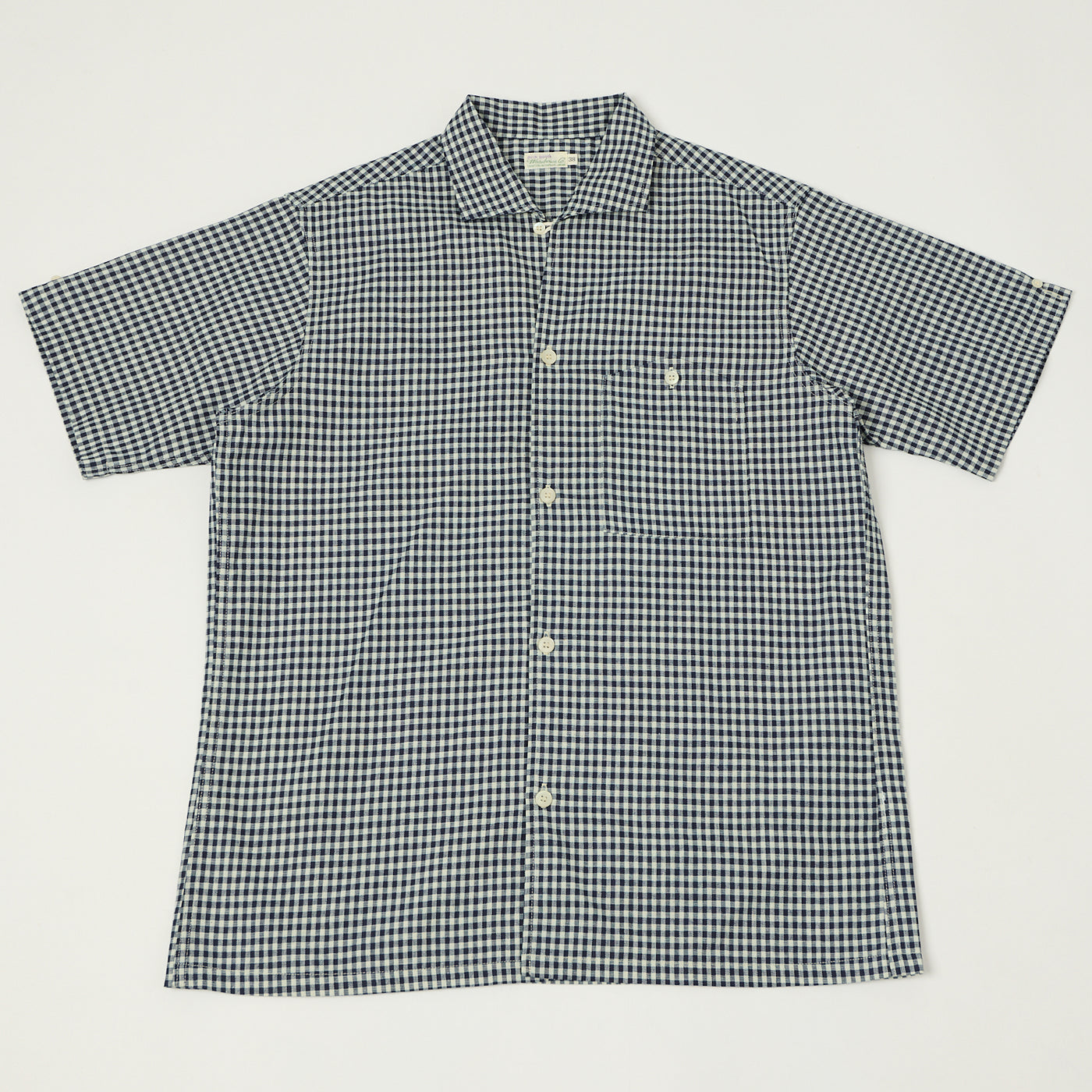 Warehouse & Co 3091 Duck Digger Open Collar Small Gingham Shirt - White/Navy
