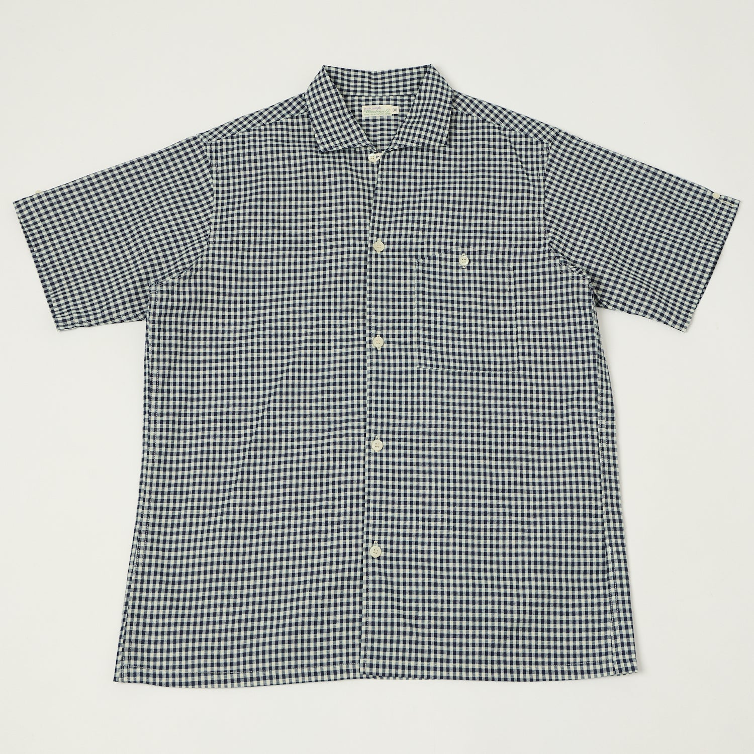 Warehouse & Co 3091 Duck Digger Open Collar Small Gingham Shirt - White/Navy