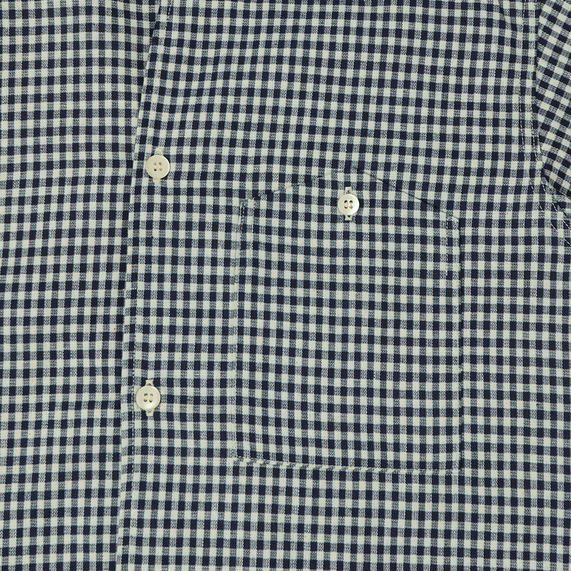 Warehouse & Co 3091 Duck Digger Open Collar Small Gingham Shirt - White/Navy