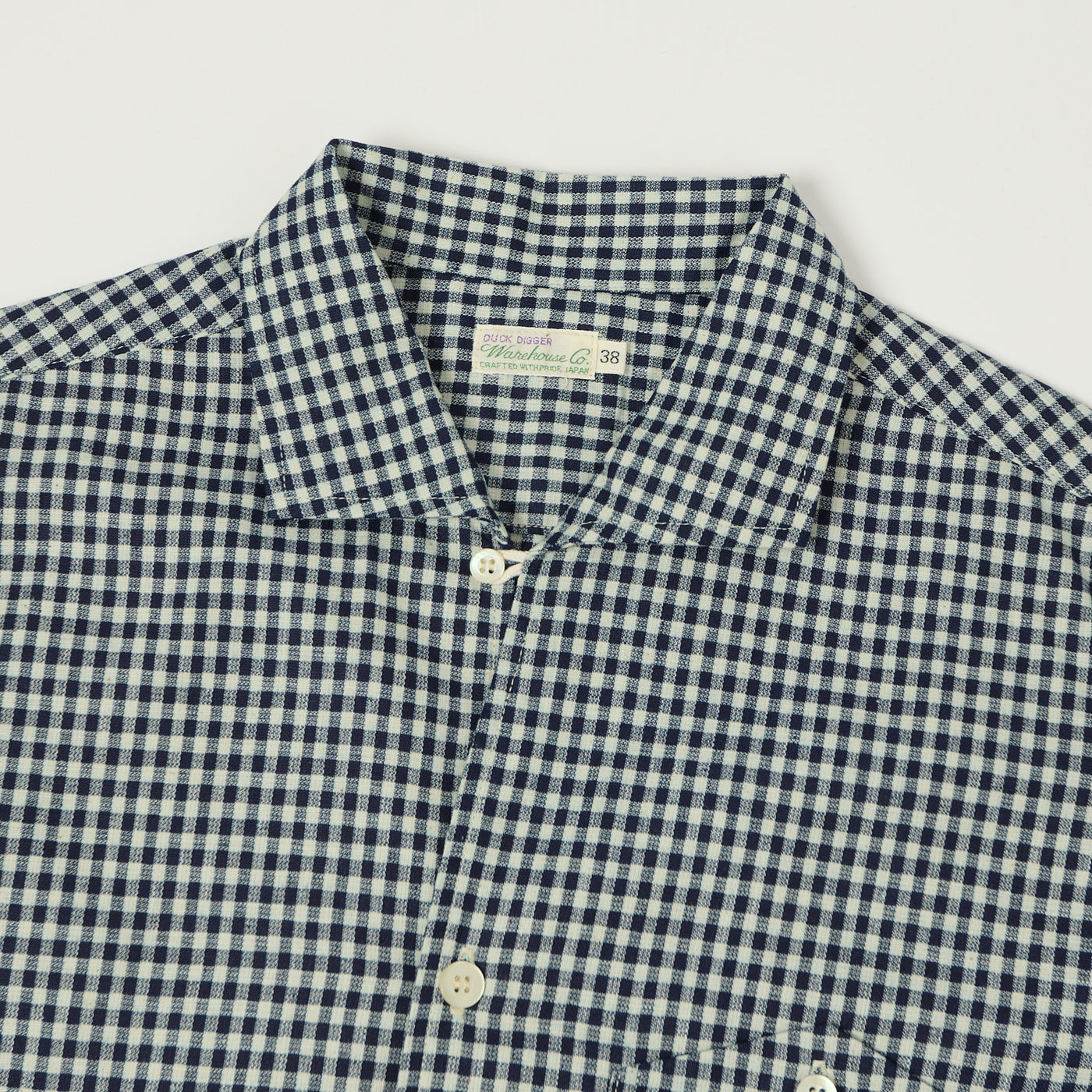 Warehouse & Co 3091 Duck Digger Open Collar Small Gingham Shirt - White/Navy