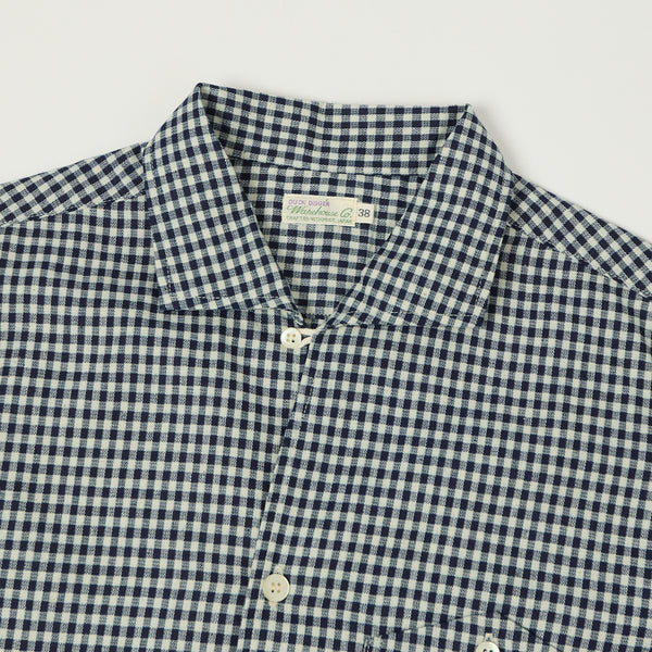 Warehouse & Co 3091 S/S Open Collar 'Small Gingham' Shirt - White/Navy