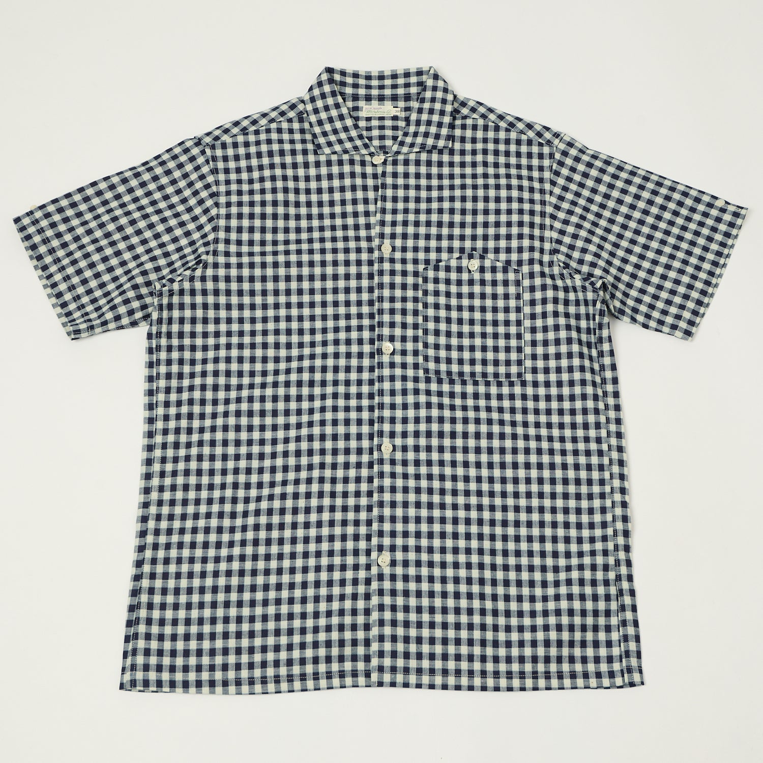 Warehouse & Co 3091 Duck Digger Open Collar Large Gingham Shirt - White/Navy