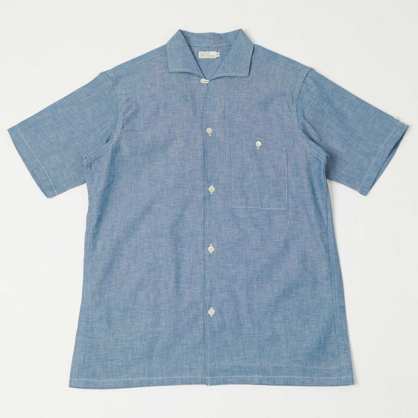 Warehouse & Co 3091 Duck Digger Open Collar Chambray Shirt - Blue