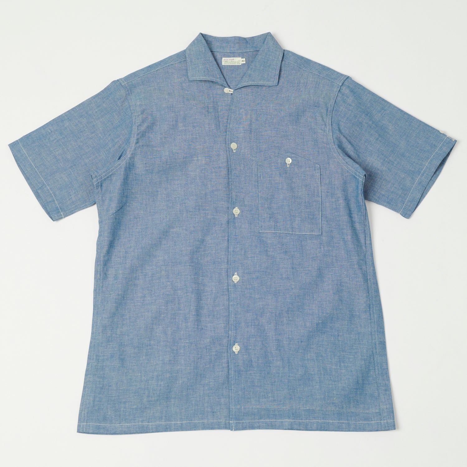 Warehouse & Co 3091 Duck Digger Open Collar Chambray Shirt - Blue