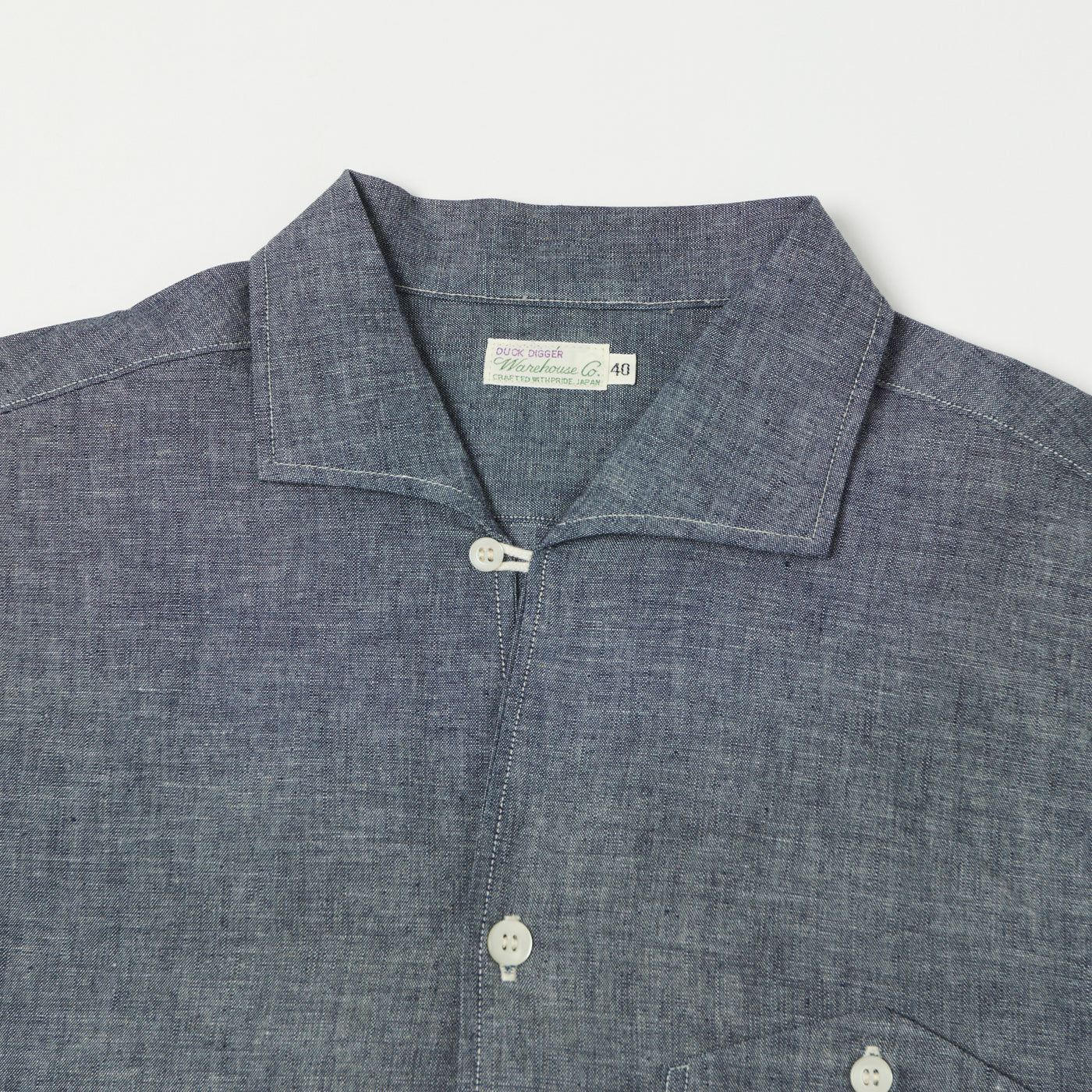 Warehouse & Co 3091 Duck Digger Open Collar Chambray Shirt - Navy