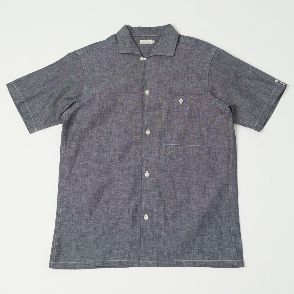 Warehouse 3091 S/S Open Collar Shirt - Chambray Navy | SON OF A STAG