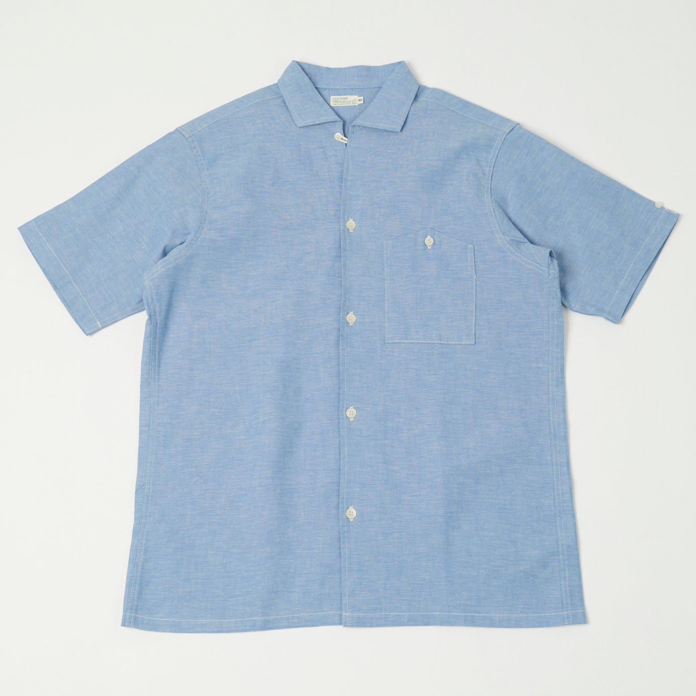 Warehouse & Co 3091 Duck Digger Open Collar Chambray Shirt - Sax