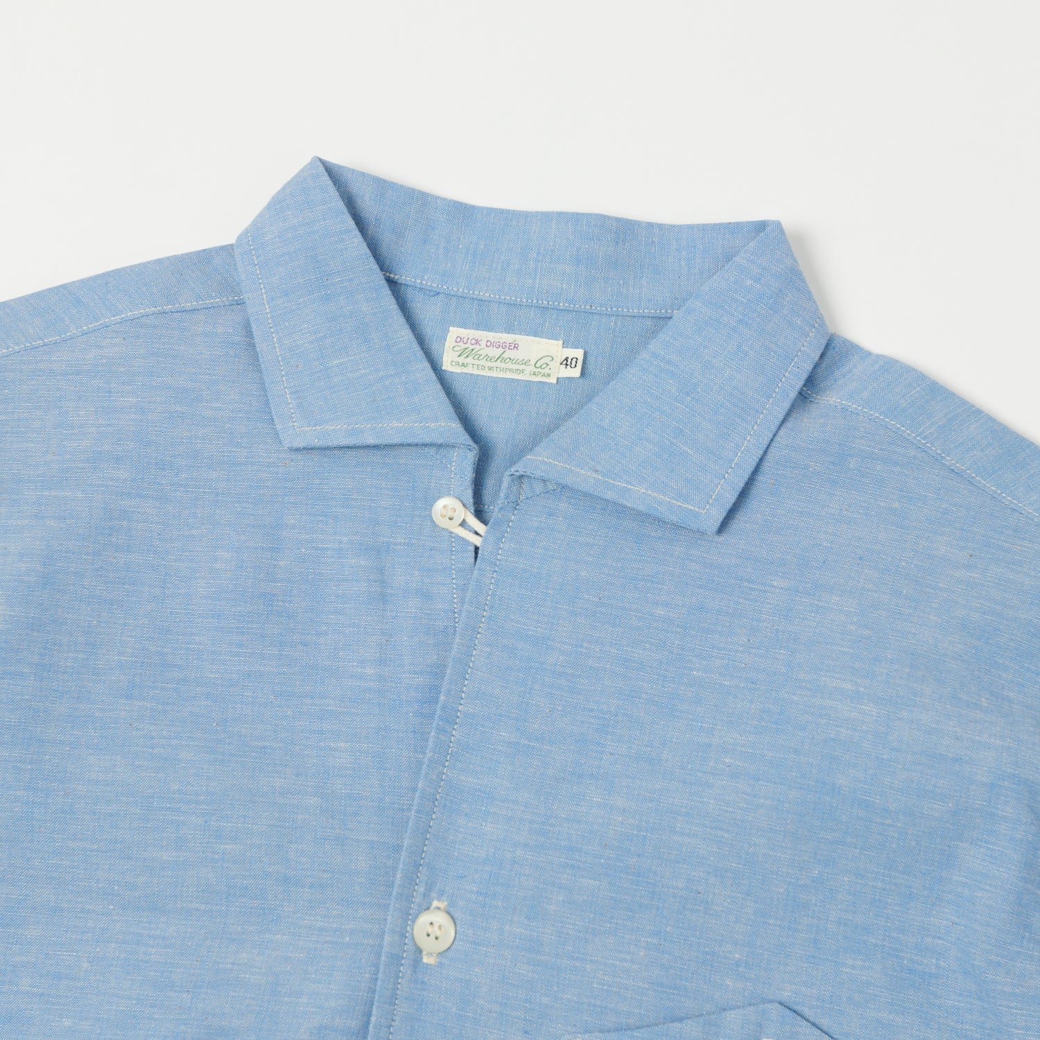 Warehouse & Co 3091 Duck Digger Open Collar Chambray Shirt - Sax