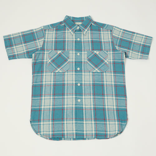 Warehouse & Co 3056 Duck Digger Short Sleeve Plaid Shirt - Sax