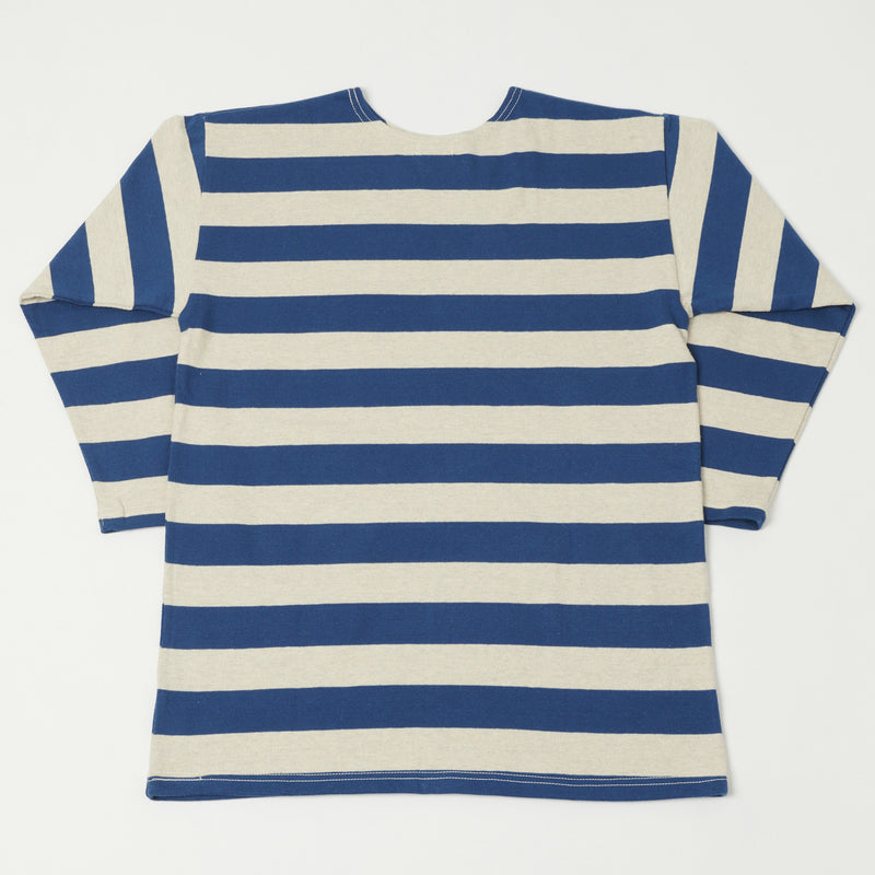 Warehouse 4051 3/4 Sleeve Stripe Tee - Blue/Oatmeal