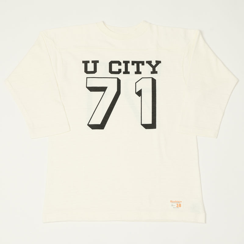 Warehouse & Co 4063 'U City' 3/4 Sleeve Football Tee - Off White