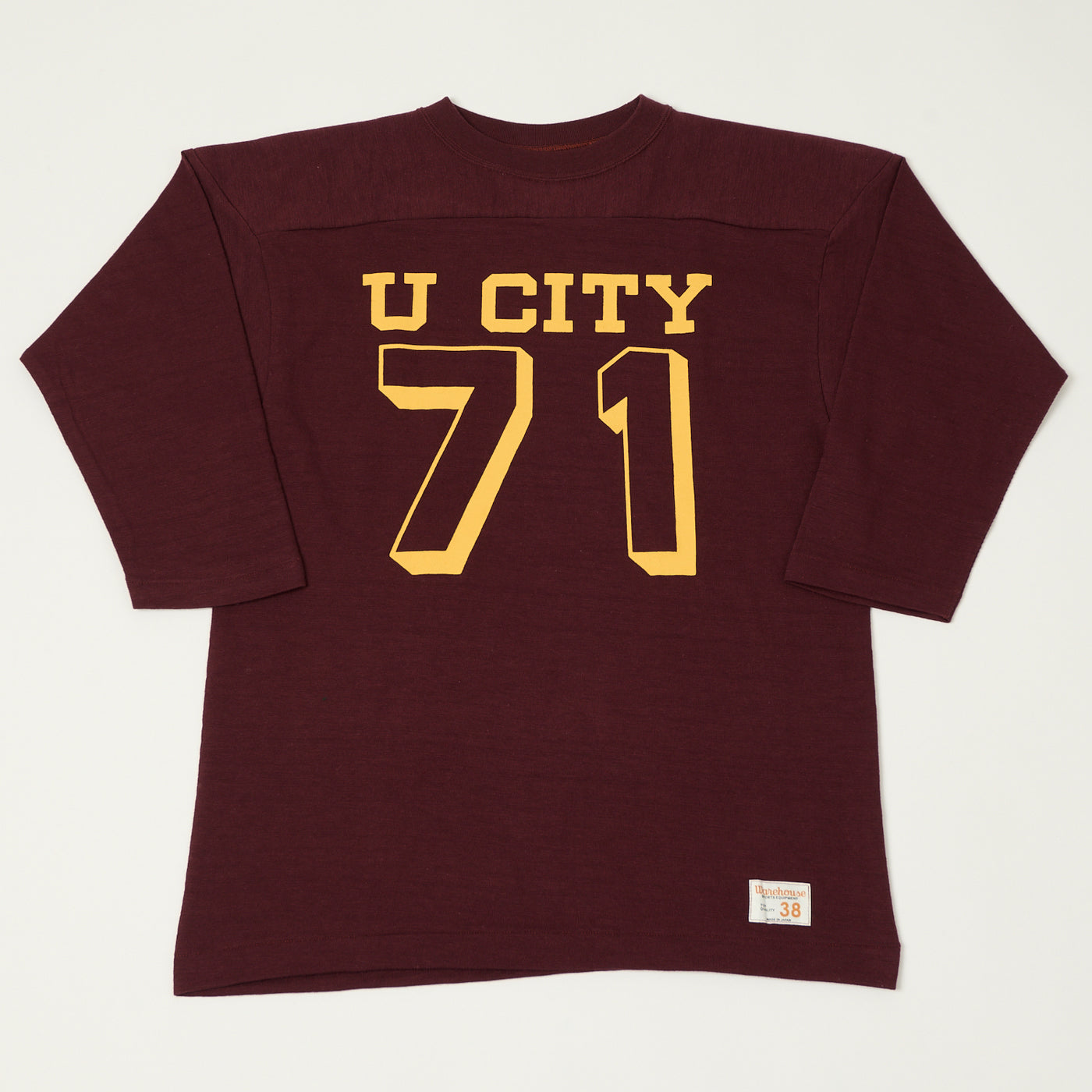 Warehouse & Co 4063 'U City' 3/4 Sleeve Football T-Shirt - Bordeaux