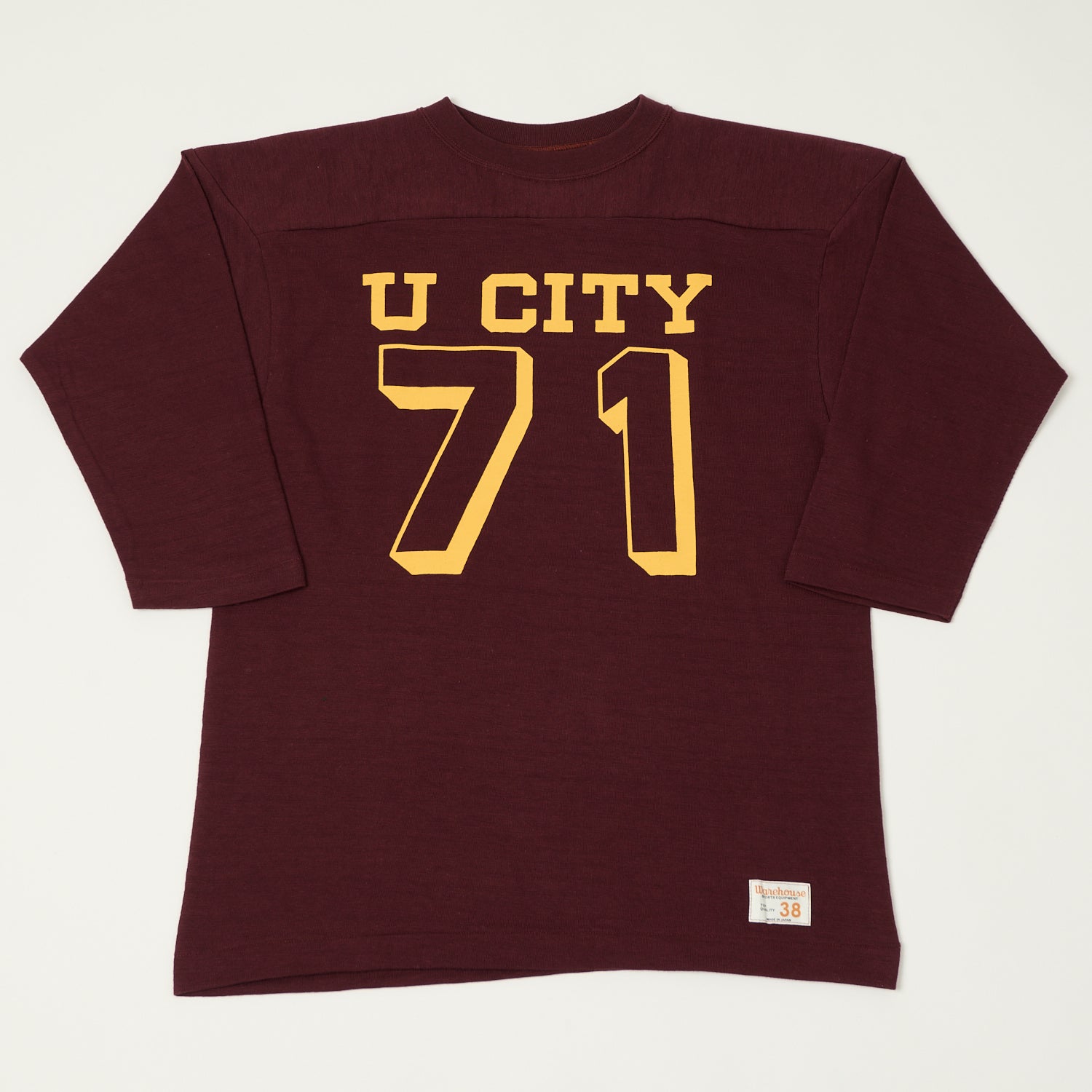 Warehouse & Co 4063 'U City' 3/4 Sleeve Football T-Shirt - Bordeaux