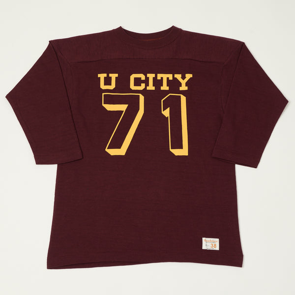 Warehouse & Co 4063 'U City' 3/4 Sleeve Football Tee - Bordeaux