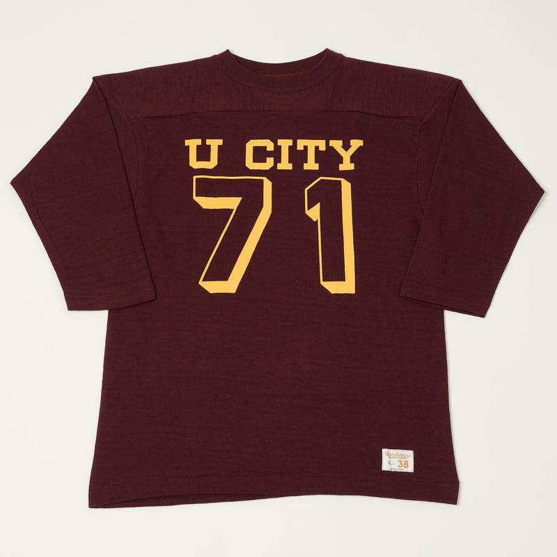Warehouse & Co 4063 'U City' 3/4 Sleeve Football Tee - Bordeaux