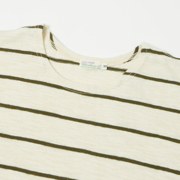 Warehouse 4087 S/S Stripe Tee - Off White/Green