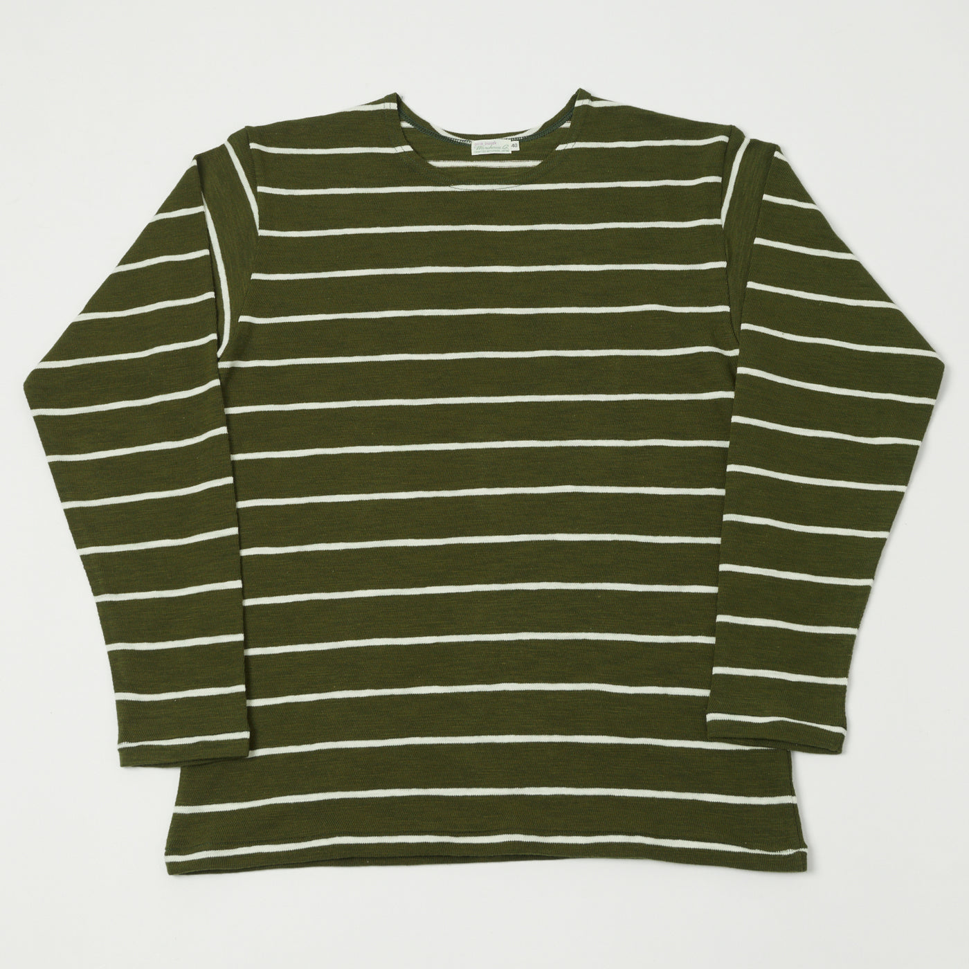 Warehouse & Co 4088 Duck Digger Long Sleeve Stripe T-Shirt - Green/Off White