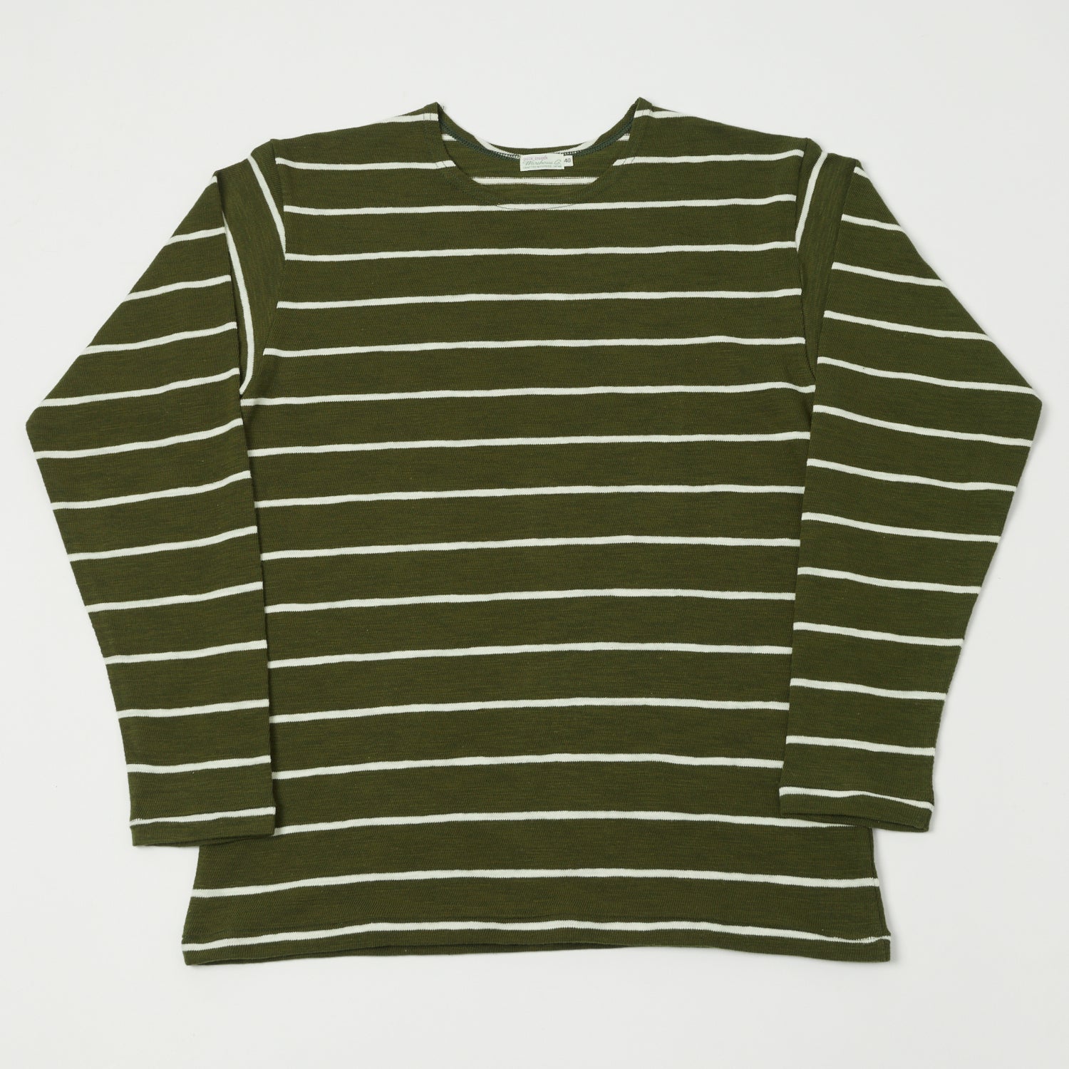Warehouse & Co 4088 Duck Digger Long Sleeve Stripe T-Shirt - Green/Off White