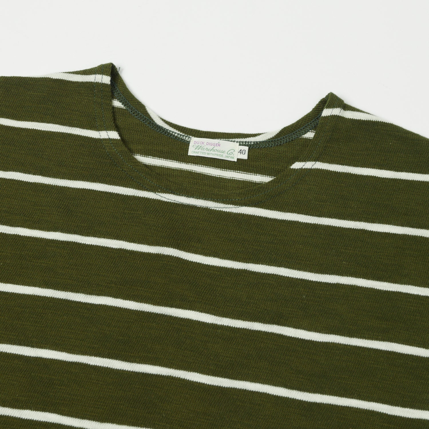 Warehouse & Co 4088 Duck Digger Long Sleeve Stripe T-Shirt - Green/Off White