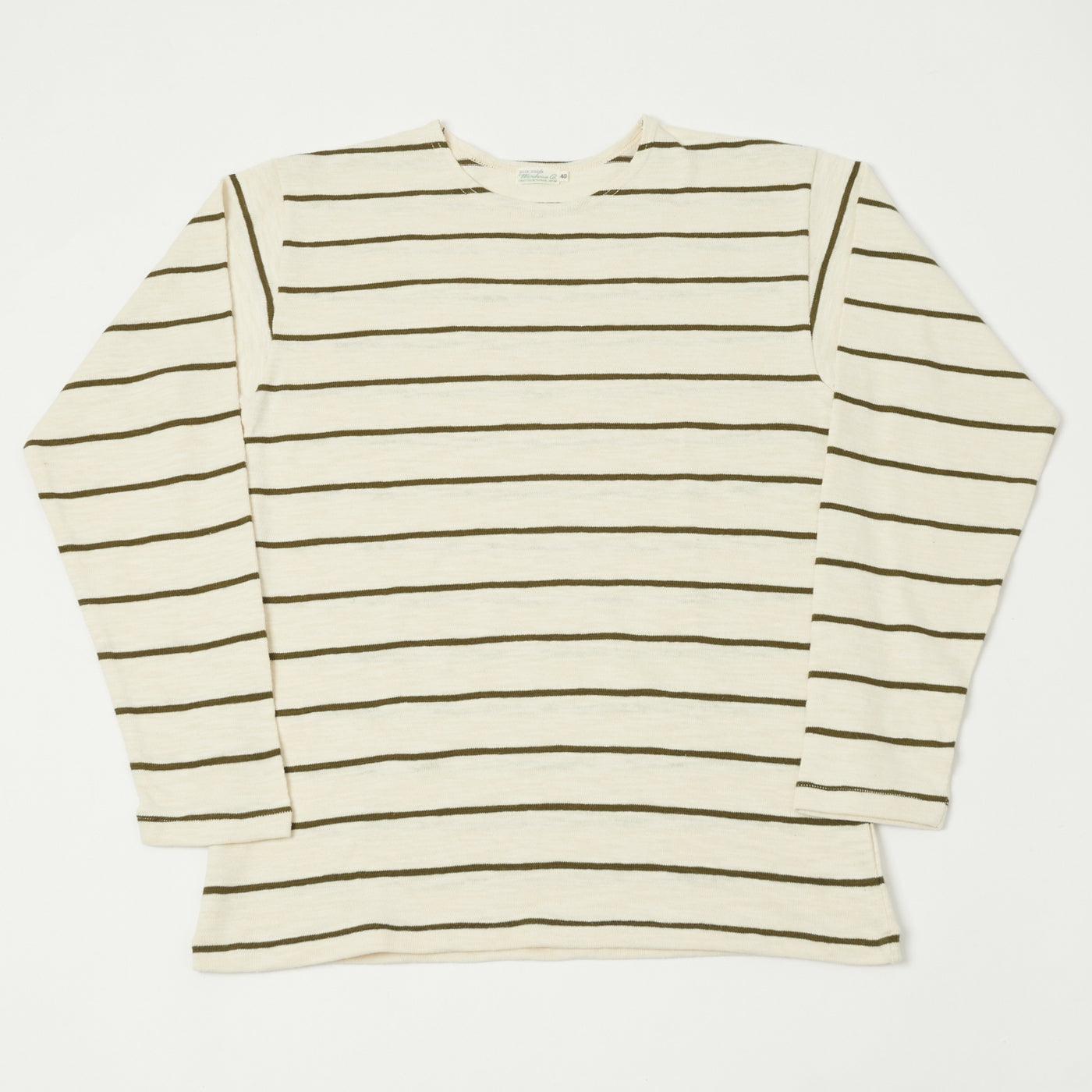 Warehouse & Co 4088 Duck Digger Long Sleeve Stripe T-Shirt - Off White/Green