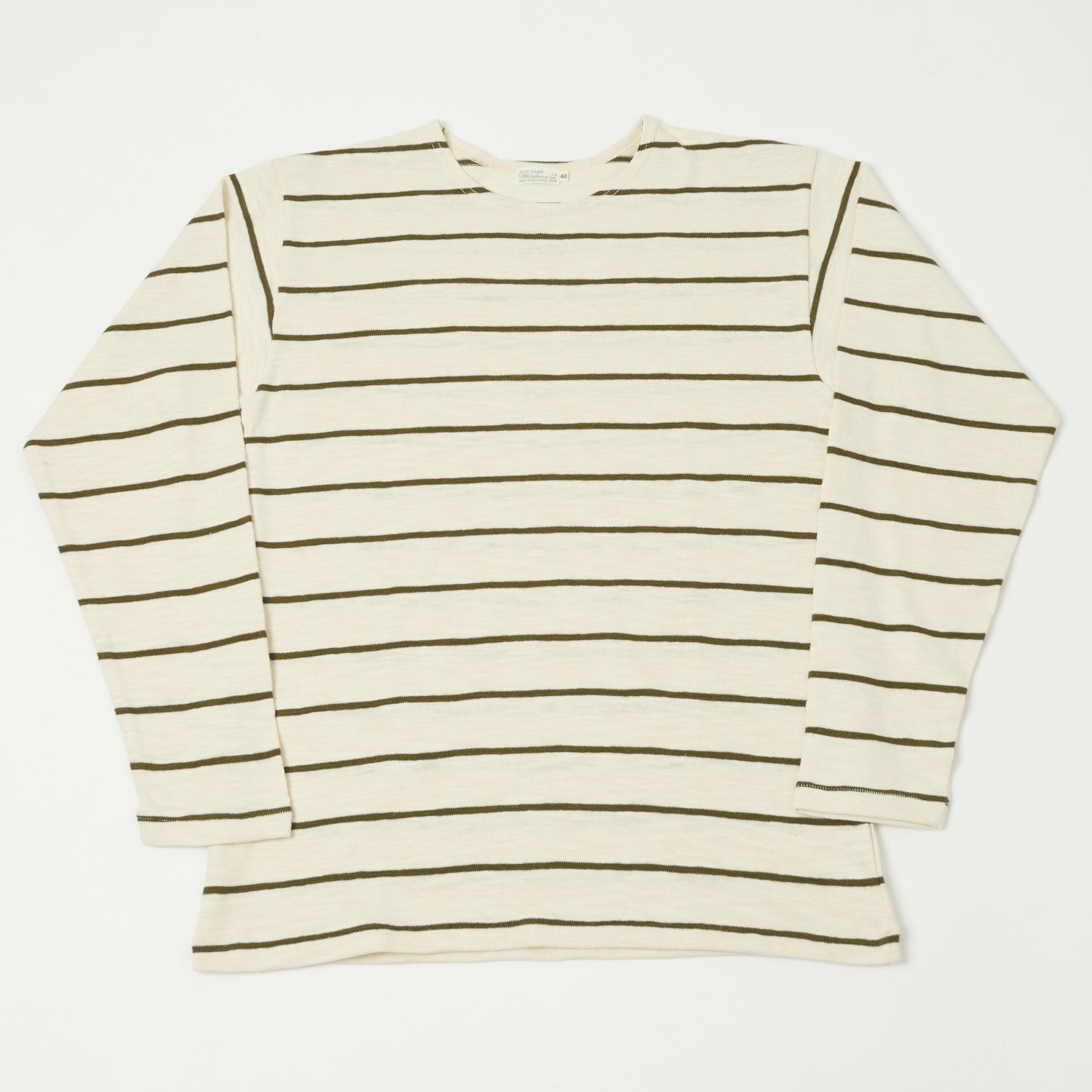 Warehouse & Co 4088 Duck Digger Long Sleeve Stripe T-Shirt - Off White/Green