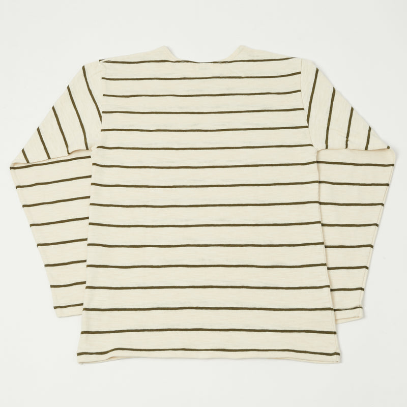 Warehouse 4088 L/S Stripe Tee - Off White/Green