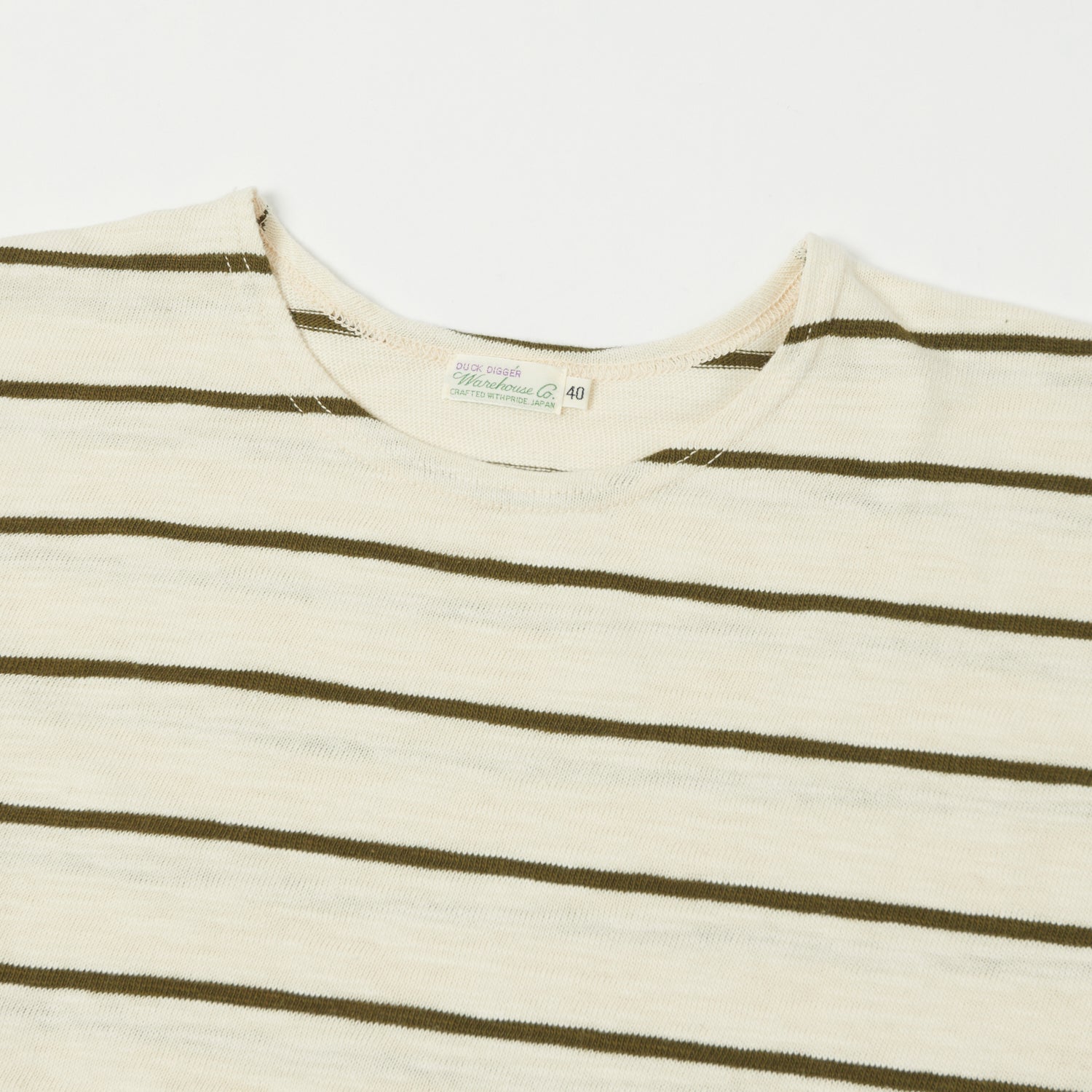 Warehouse & Co 4088 Duck Digger Long Sleeve Stripe T-Shirt - Off White/Green